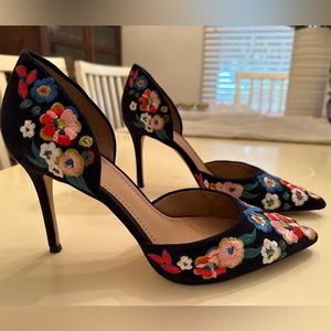 Tory Burch Suede Floral Print D'Orsay Pumps